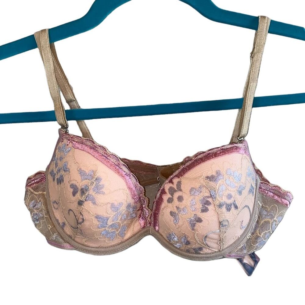 NWT Matisse Floral Lace Bra 32B Pink Mauve Embroidered Underwire Lingerie